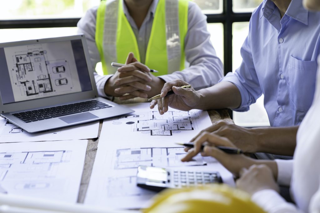 Architecture Engineer Teamwork Meeting, Drawing and working for Architectural projects and engineeri